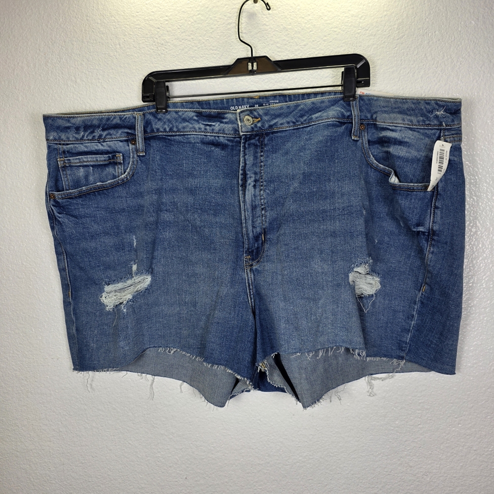 Old Navy Womens Blue High Rise OG Straight Secret Smooth Distressed Shorts 28